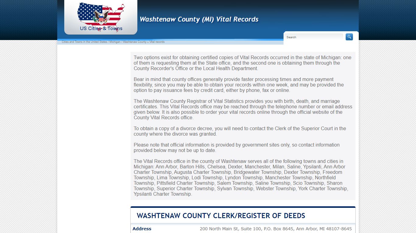 Washtenaw County Birth, Marriage, Death Certificates