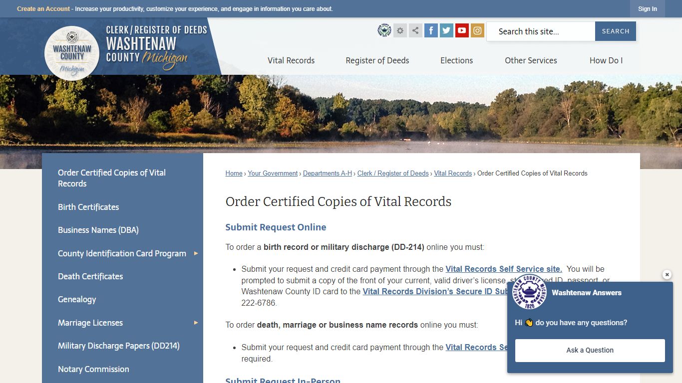 Order Certified Copies of Vital Records | Washtenaw County, MI